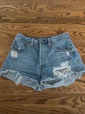 Levi's Light Blue Ripped High-Rise Denim Shorts